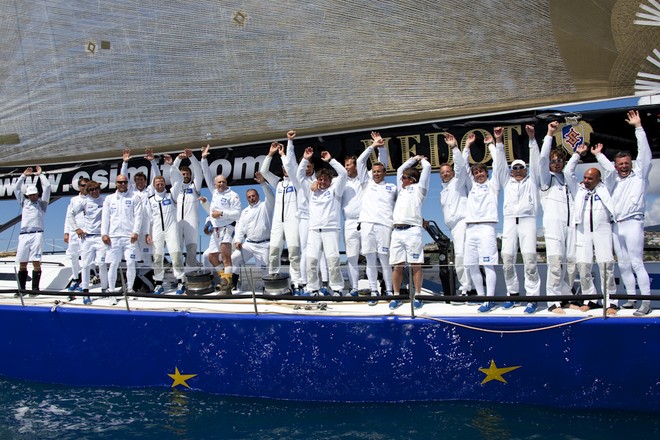 Esimit Europa 2 crew jubilant after taking line honours in the Giraglia<br />
Photo: © Luca Butto ©  SW